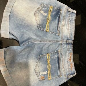 Stylish Blue Indigo Rein Denim Shorts with Embroidery size 29W